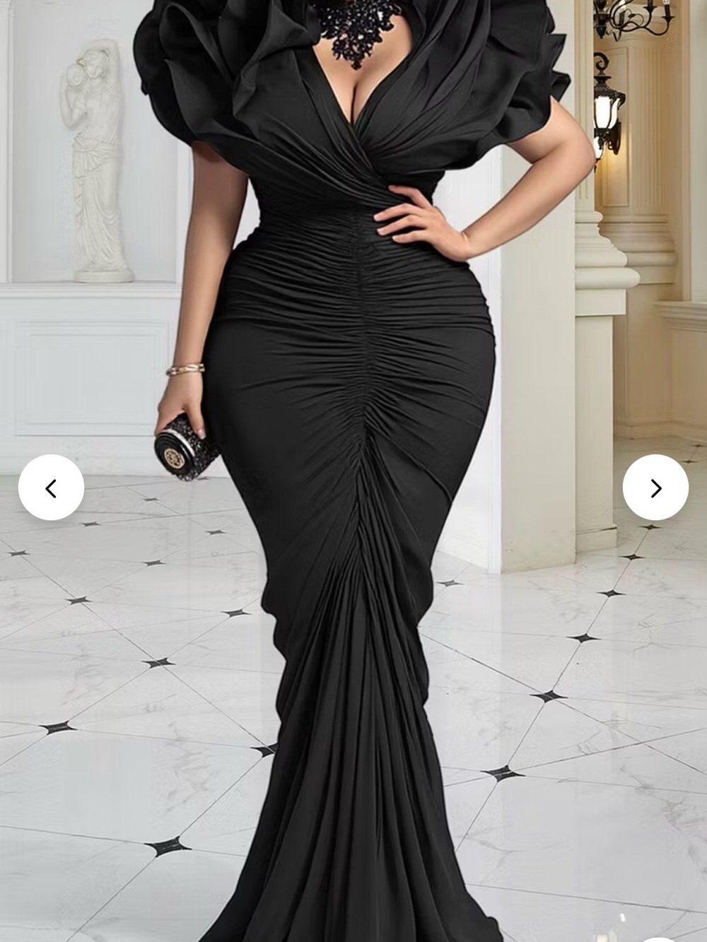 Elegant Black Ruched Evening Gown - Women Dresses - Picture 5 of 8